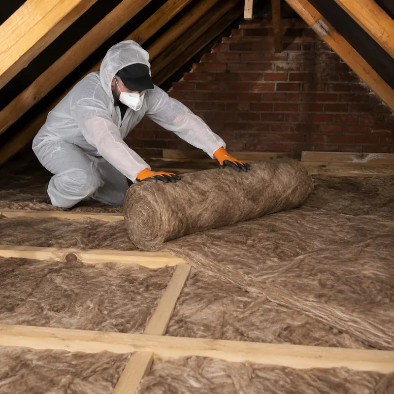 New mineral wool laid across older loft insulation to bring it up to depth